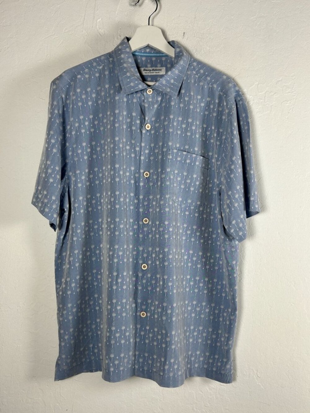Tommy Bahama Men Coconut Point Blue Palm Tree Short Sleeve Button-Up Shirt Large